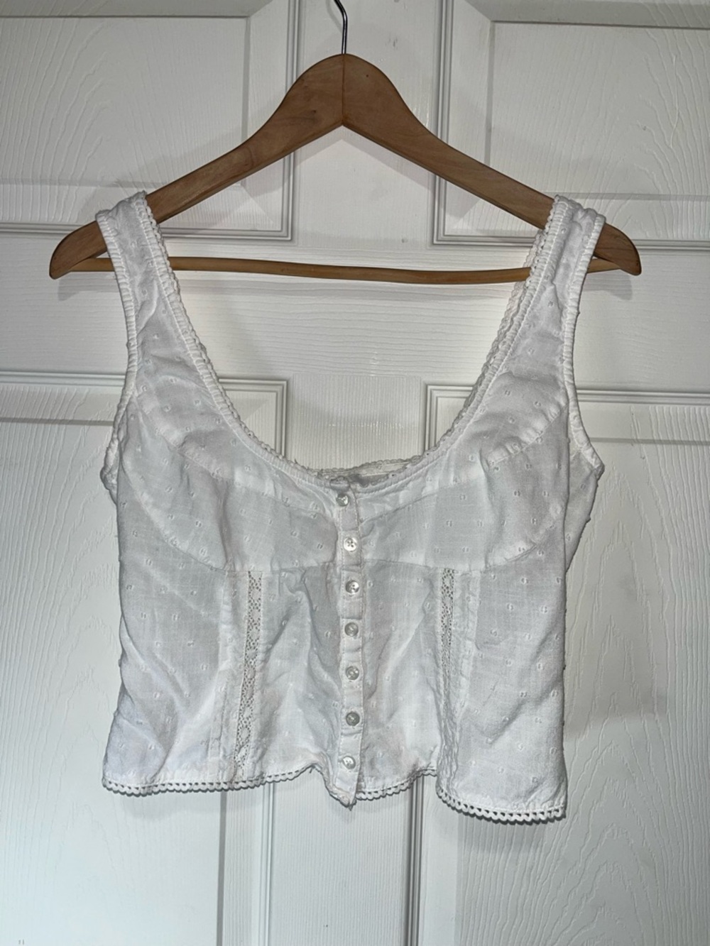 Princess Polly White Eyelet Button-Front Cropped Camisole